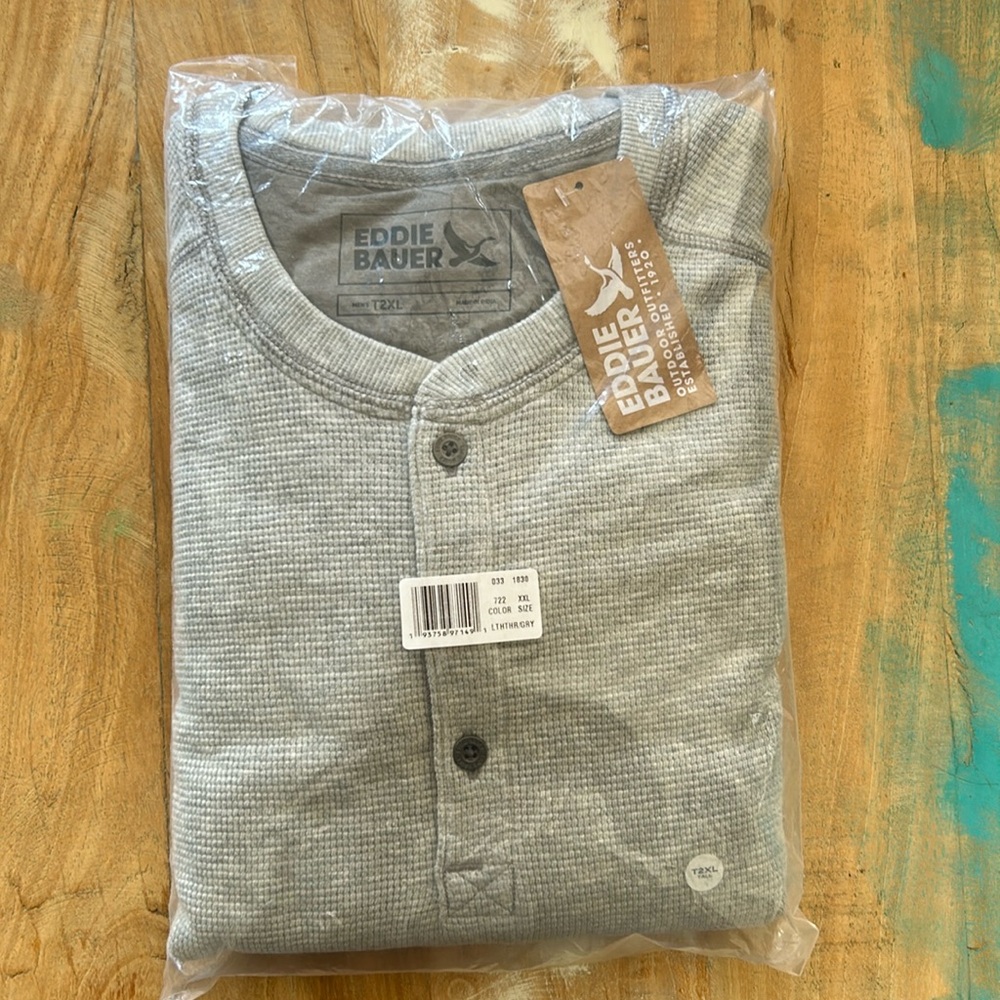 Eddie Bauer Men’s Tall 2XL Long sleeve Henry top color Gray New with Tags!